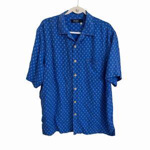Nat Nast Camp Shirt Mens Large Bay Blue Silk Short Sleeve Button Up Geometric
